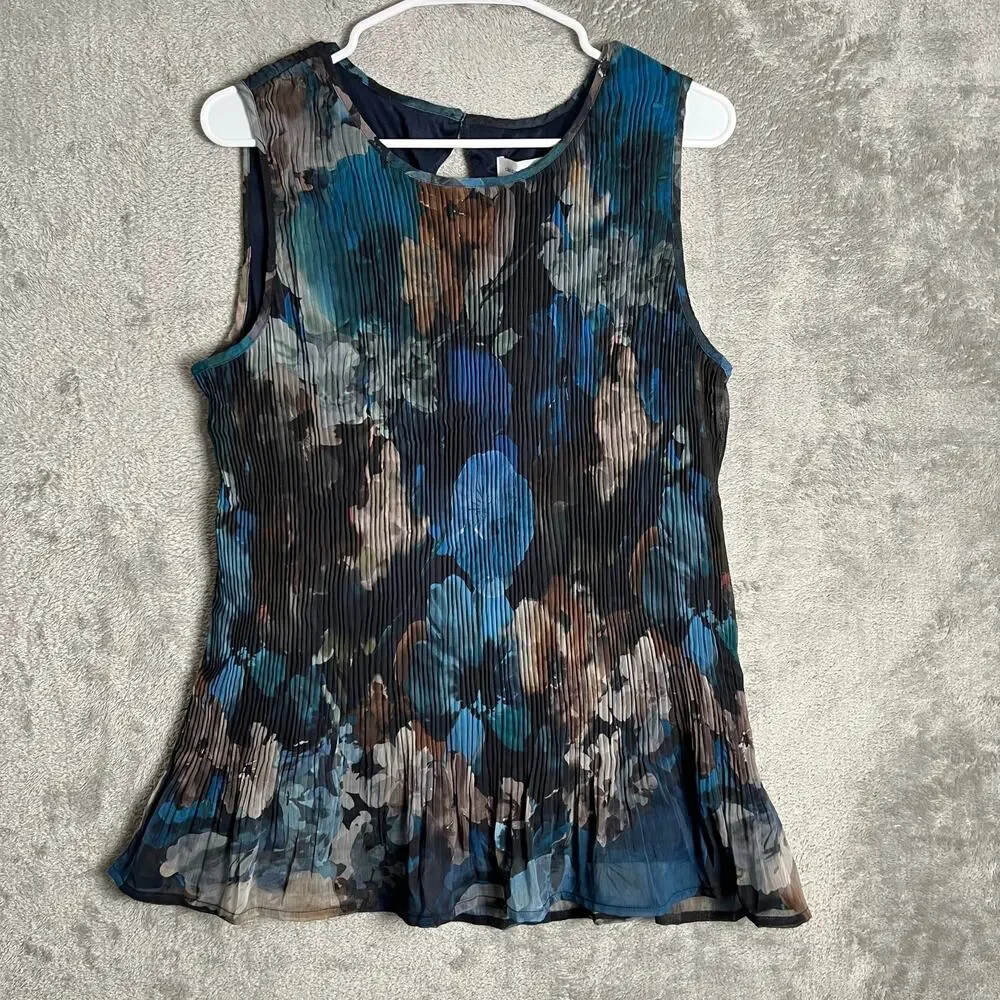 Vintage Y2k Pleated Abstract Print Tank Artwear Top Sculptural Size Large‎ New